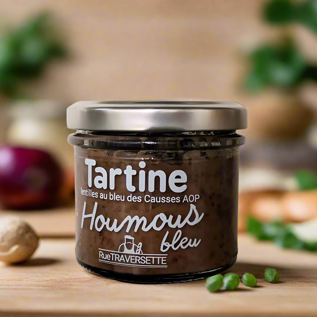 Tartine Hummus Linsen und Bleu des Causses