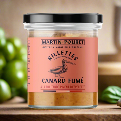 Smoked duck rillettes with mustard and piment d'espélette