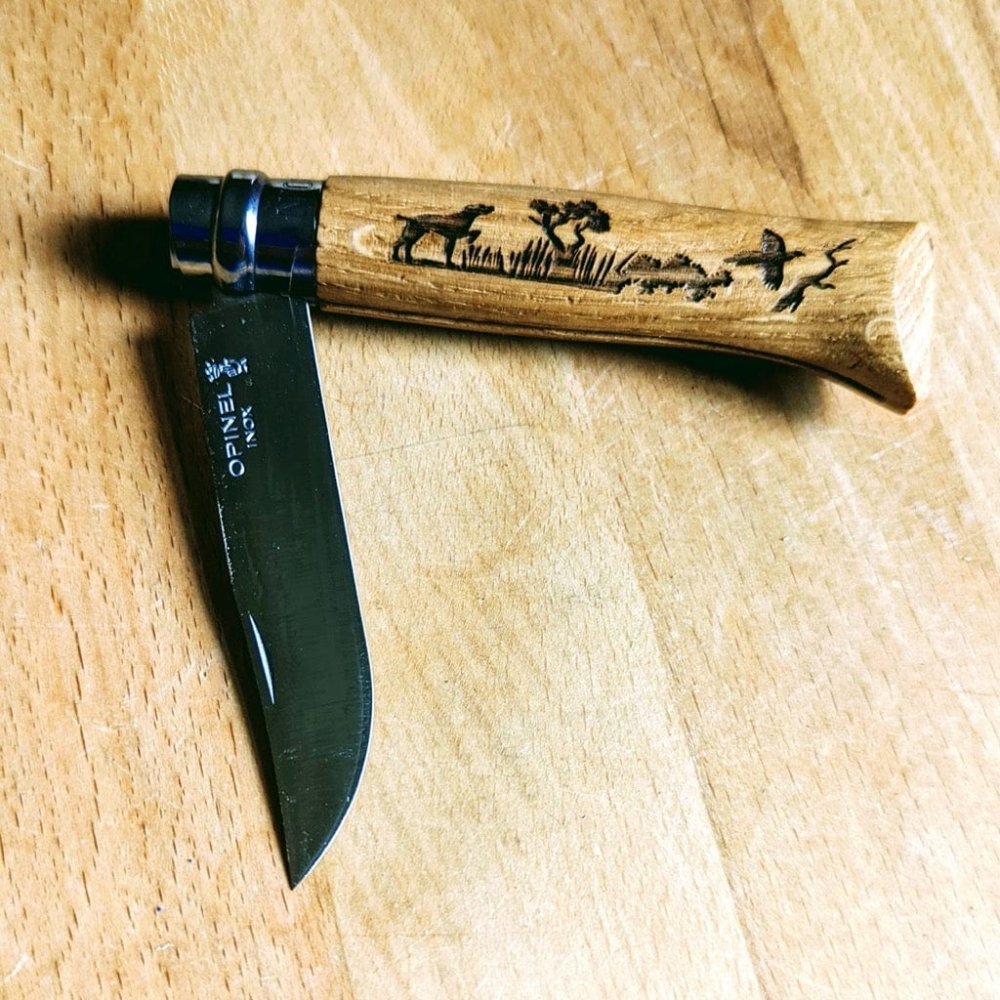 No.08 Oak Engraved Handle Folding Knife - Animalia - OPINEL USA